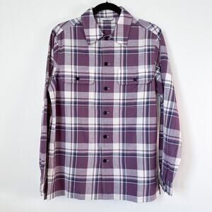 NEW AYR The Captain Shirt Madras Purple Rain Button up Front Pockets Plaid Small